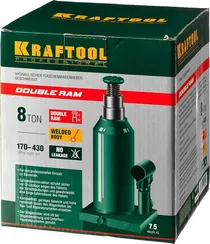 KRAFTOOL DOUBLE RAM, 8 т, 170 - 430 мм, с увеличенным подъемом, двухштоковый бутылочный домкрат (43463-8)