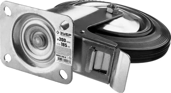 ЗУБР d 200 мм, г/п 185 кг, игольчатый подшипник, резина/металл, поворотное колесо c тормозом, Профессионал (30936-200-B)