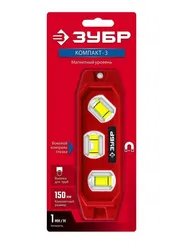 ЗУБР КОМПАКТ-3, 150 мм, пластиковый корпус, компактный магнитный уровень (3452)