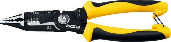 STAYER XM-21, резка d 14мм, зачистка 0.75 – 25 мм2, кримпер 2.5 мм2, плоскогубцы 210 мм, электромонтажные клещи, Professional (23342-21)