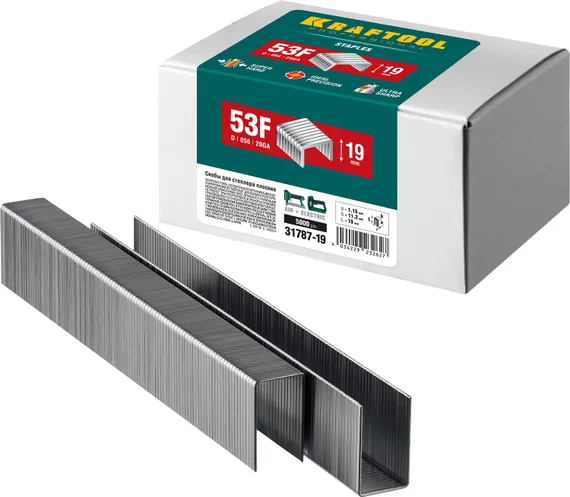 KRAFTOOL скобы тип 53F (D/056), 19 мм, калибр 23GA. 5000 шт (31787-19)