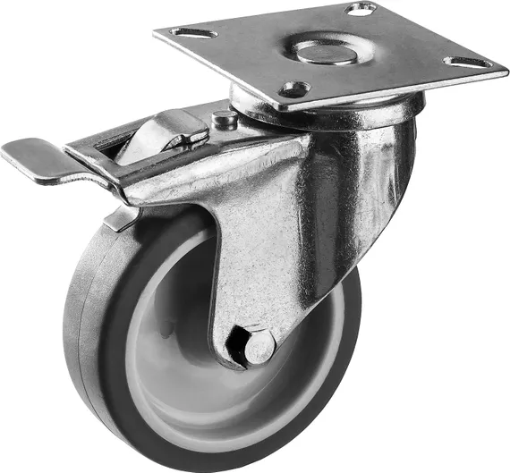 ЗУБР d 75 мм, г/п 60 кг, резина/полипропилен, термопластичное поворотное колесо c тормозом, Профессионал (30946-75-B)