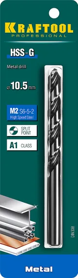 KRAFTOOL HSS-G, 10.5 х 133 мм, сталь P6M5, сверло по металлу (29651-10.5)