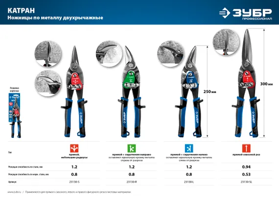 ЗУБР 250 мм, прямые ножницы по металлу, Профессионал (23130-S)