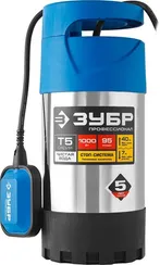 Дренажный насос с большим напором, корпус из нержавеющей стали ЗУБР 1000 Вт Профессионал (НПЧ-Т5-1000-С)