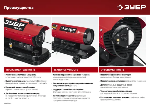 ЗУБР 25 кВт, дизельная тепловая пушка, прямой нагрев (ДП-К8-25)