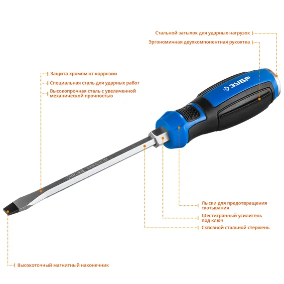 ЗУБР Ударник, SL8 х 150 мм, ударная отвертка, Профессионал (25271-8)