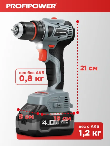 Аккумуляторный бесщеточный набор 2в1 Profipower Тип-2 УШМ MKDGA-18V, шуруповерт MKBL-18B, Li-ion-2шт 18В, 4.0Ач, З/У E0220