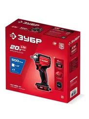 Бесщеточный ударный гайковерт, ЗУБР 20 В, 500 Н·м, 1 АКБ LMS (4 А·ч), сумка (ГБУ-500-41)
