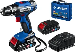 Дрель-шуруповерт, ЗУБР Т7, 20 В, 50 Н·м, 2 АКБ (2 А·ч), кейс, Профессионал (DL-201-22)