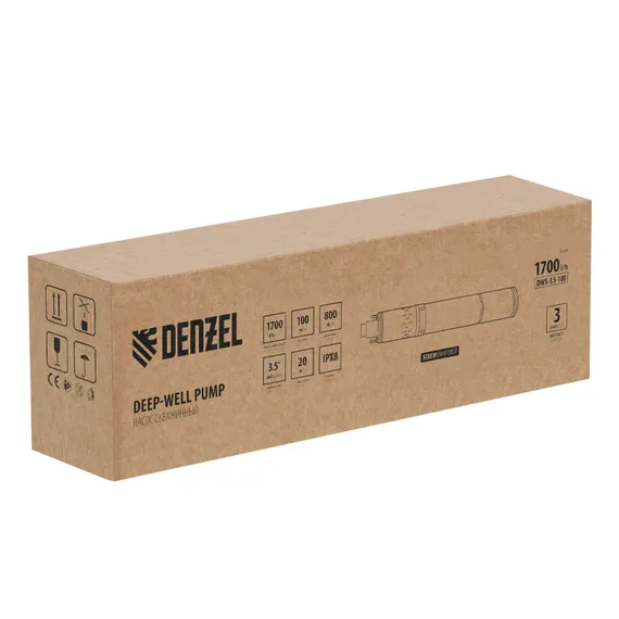 Скважинный насос DWS-3,5-100, винтовой, диаметр 3,5", 800 Вт, 1700 л/ч, напор 100 м Denzel