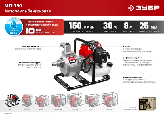 ЗУБР 150 л/мин, мотопомпа бензиновая (МП-150)