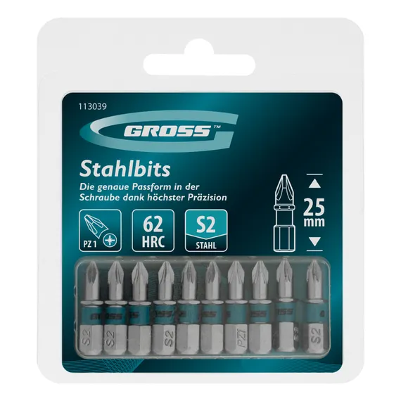 Бита PZ1х25мм, сталь S2, шестигр., 10 шт. Gross