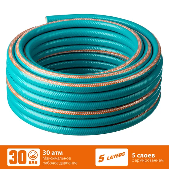 GRINDA EXPERT 5, 3/4″ 50 м, 30 атм, пятислойный, текстильное армирование, поливочный шланг, PROLine (429007-3/4-50)