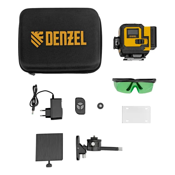 Лазерный уровень мультипризменный DLV-360-3C, 30 м, зеленый луч, Li-Ion 2,4 Aч, кейс// Denzel