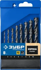 ЗУБР 8 шт: (3-4-5-6-7-8-9-10 мм), М-образная заточка, набор спиральных сверл по дереву, Профессионал (29421-H8)