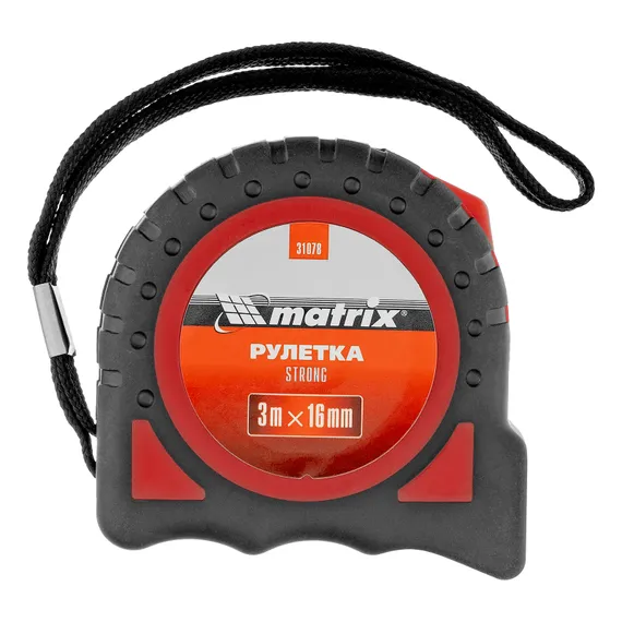 Рулетка Strong,3 м х 16 мм,обрезиненный корпус Matrix