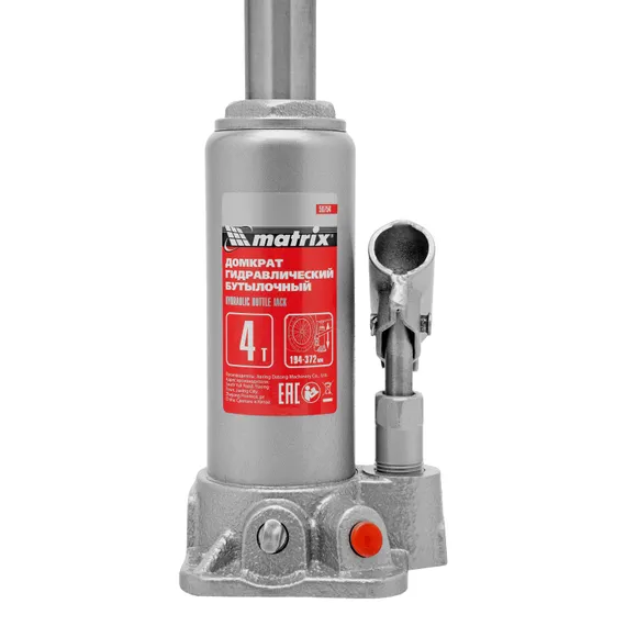 Домкрат гидравлический бутылочный, 4 т, высота подъема 194-372 мм, в пластиковый кейсе Matrix
