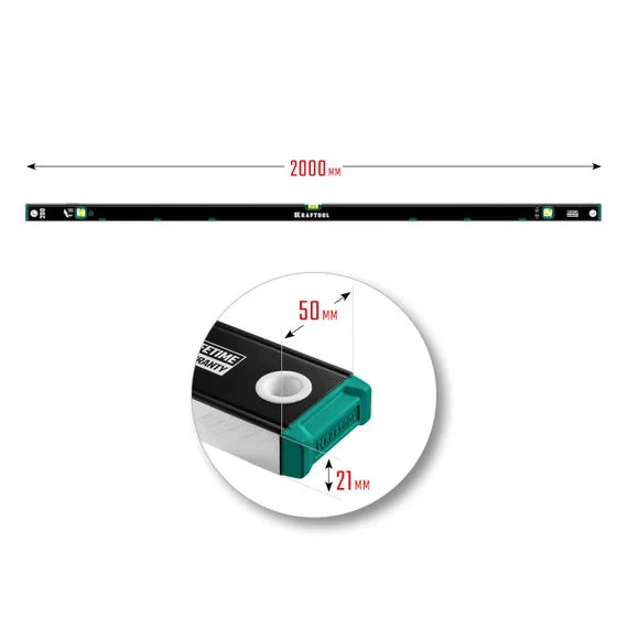 KRAFTOOL 2000 мм, усиленный профиль, с зеркальным глазком, магнитный уровень (34785-200)