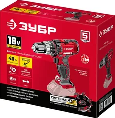 Ударная дрель-шуруповерт, ЗУБР С1-18, 18 В, 40 Н·м, без АКБ,  (ДШУ-185)