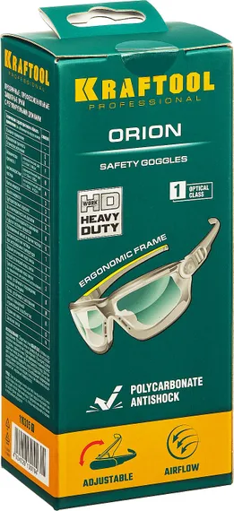 KRAFTOOL ORION, открытого типа, прозрачные, стекло с антибликовым покрытием, защитные очки с непрямой вентиляцией (110305)
