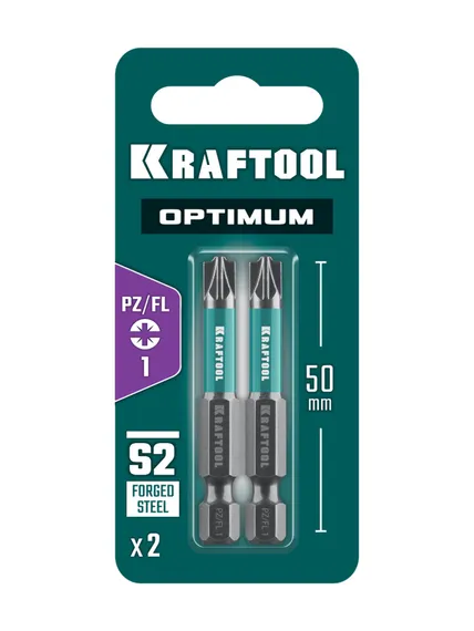 KRAFTOOL OPTIMUM PZ/FL 1, 50 мм, 2 шт, биты (261241-1-50-2)