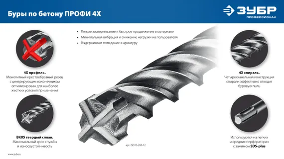 ЗУБР ПРОФИ-4Х 4x110 мм, SDS-plus бур (29313-110-04)