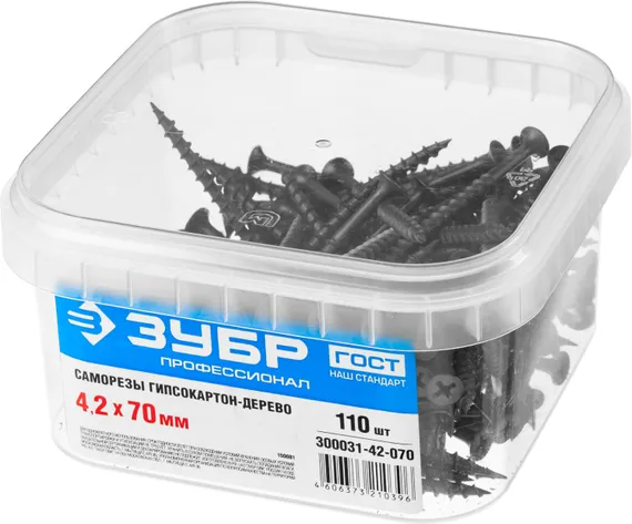 ЗУБР СГД, 70 х 4.2 мм, фосфатированное покрытие, 110 шт (0,49 кг.), саморез гипсокартон-дерево, Профессионал (300031-42-070)