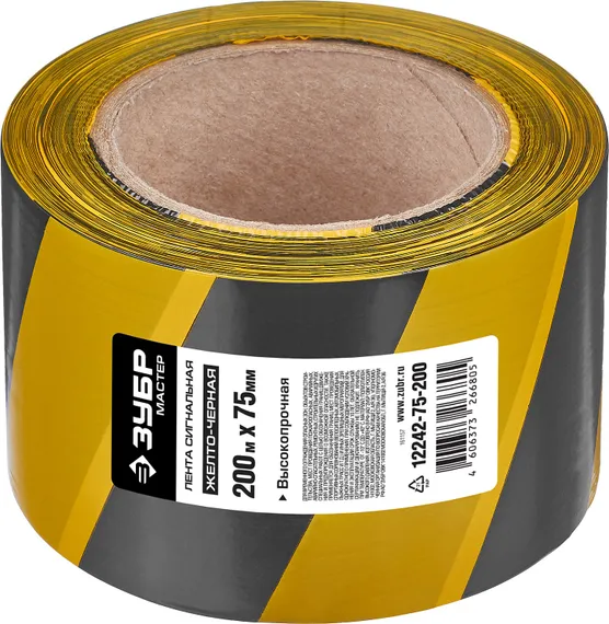 ЗУБР 75 мм, 200 м, желто-черная, сигнальная лента (12242-75-200)