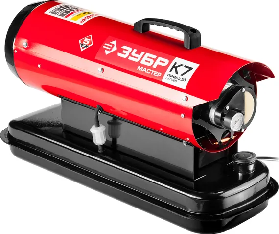 Пушка дизельная тепловая, ЗУБР ДП-К7-15000, 220 В, 15 кВт, 300 м.куб/час, 18.5 л, 1.3 кг/ч, регулятор температуры