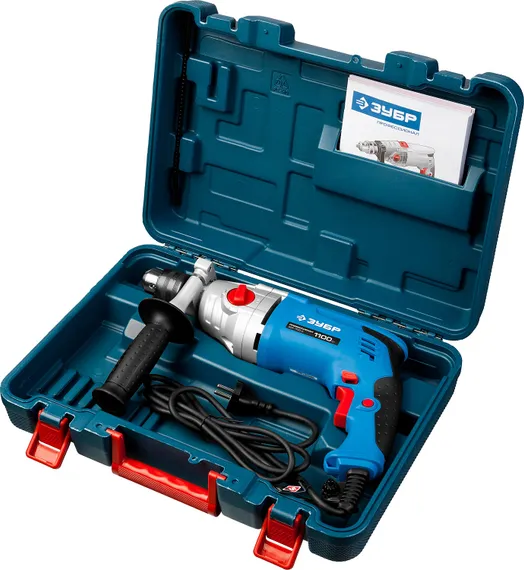 Ударная дрель с металлическим корпусом, ЗУБР 1100 Вт, 13 мм, 2 скорости, Профессионал (ЗДУ-1100-2 ЭРМКМ2)