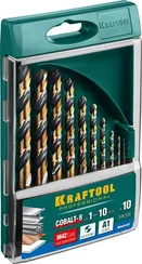 KRAFTOOL COBALT-8, 10 шт, (1-10 мм), сталь М42, HSS-Co(8%), набор сверл по металлу (29656-H10)
