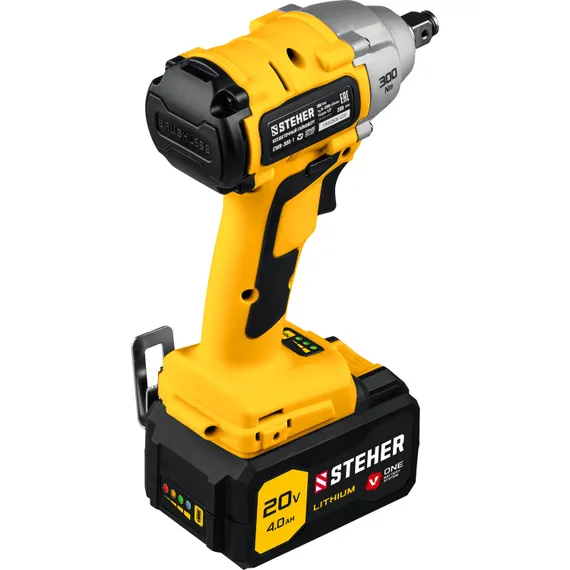 Бесщеточный гайковерт, STEHER V1, 20 В, 300 Н·м, 1 АКБ (4 А·ч), кейс (CWB-300-1)