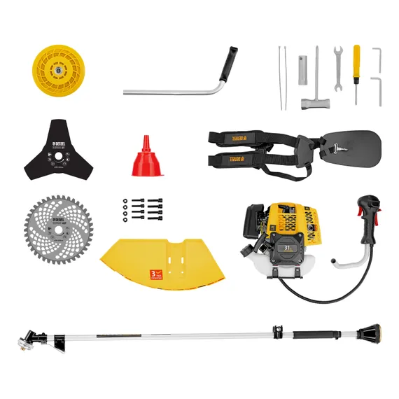 Триммер бензиновый DTL-31-4T, 4-тактный, 31 см3, неразъемная штанга, состоит из 2 частей Denzel