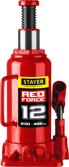 STAYER RED FORCE, 12 т, 230 - 465 мм, бутылочный гидравлический домкрат, Professional (43160-12)