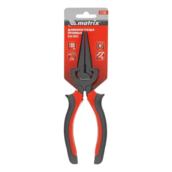 Длинногубцы прямые Black Nickel, 180 мм, двухкомпонентные рукоятки Matrix