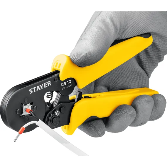 STAYER CS-10, 0.25 - 10 мм2, мультидиапазонные пресс-клещи с квадратным профилем для втулочных наконечников, Professional (44447)