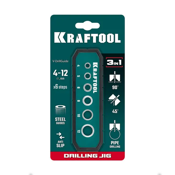 KRAFTOOL Woodsniper 121, 6 отверстий 4 - 12 мм, кондуктор для сверления под углом 45° и 90° (30073)
