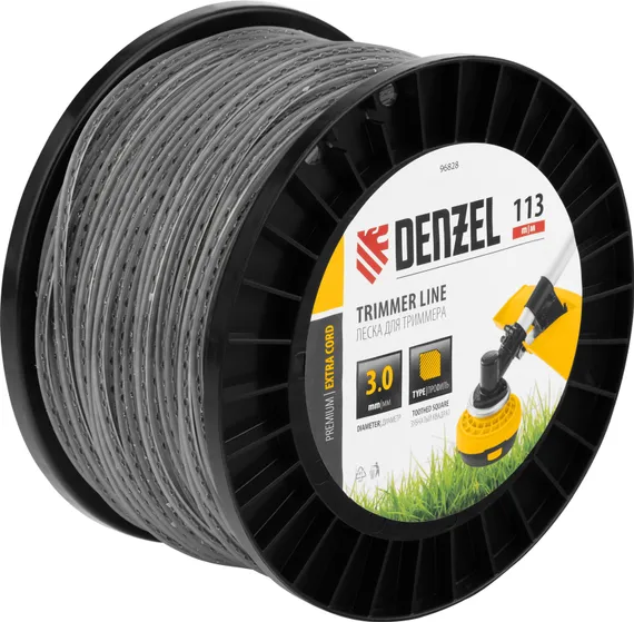 Леска для триммера двухкомпонентная зубчатый квадрат, 3,0мм х 113м, на DIN кат. EXTRA CORD Denzel