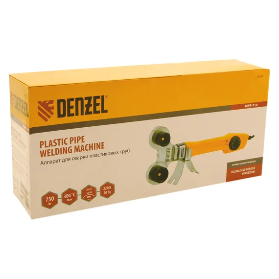 Аппарат для сварки пластиковых труб DWP-750, 750 Вт, 0-300 град, 4 насадки, 20-40 мм Denzel