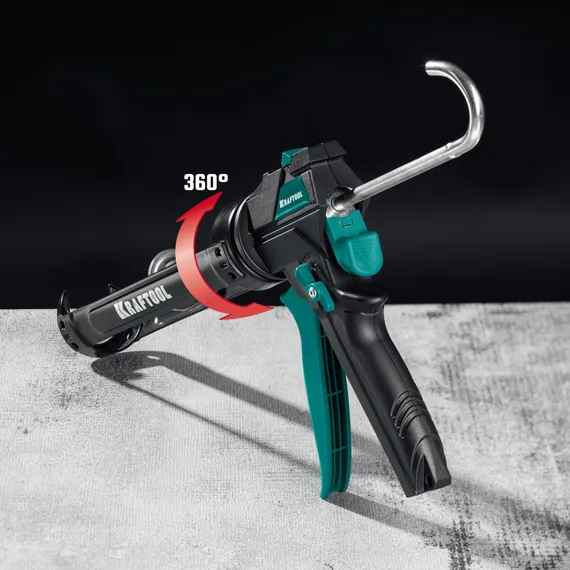 KRAFTOOL ULTRA 310 мл, вариативная антикапельная система, регулировка силы давления, усиленный cкелетный поворотный пистолет для герметика (06679)