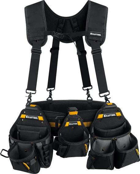 KRAFTOOL KBS-5 пояс монтажника, в комплекте: пояс монтажника, подтяжки и 3 сумки (38760-5)