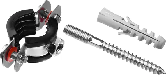 ЗУБР 1/2″, цинк, 1 шт, трубный хомут с сантехнической шпилькой и дюбелем (37866-20-24)