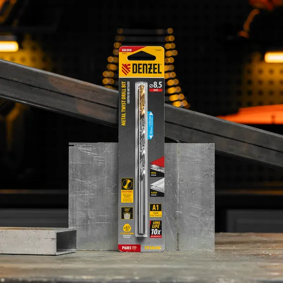 Сверло спиральное по металлу 8,5 х 165 мм, Р6М5, Golden Tip, удлиненное Denzel