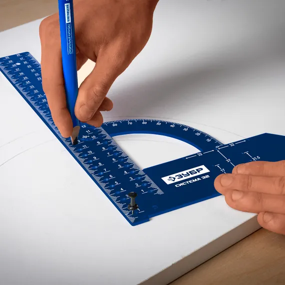 ЗУБР Система-32, разметочный мебельный угольник, Профессионал (34398-30)
