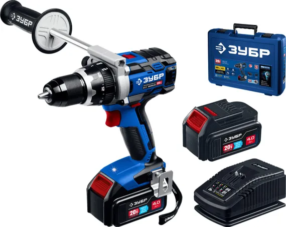 Бесщеточная дрель-шуруповерт, ЗУБР Т7, 20 В, 100 Н·м, 2 АКБ (4 А·ч), кейс, Профессионал (DB-211-42)