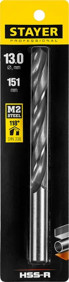 STAYER HSS-R, 13.0 х 151 мм, быстрорежущая сталь P6M5, сверло по металлу, Professional (29602-13)
