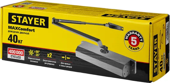 STAYER MAXComfort, до 40 кг, цвет серебро, дверной доводчик (37915-50)