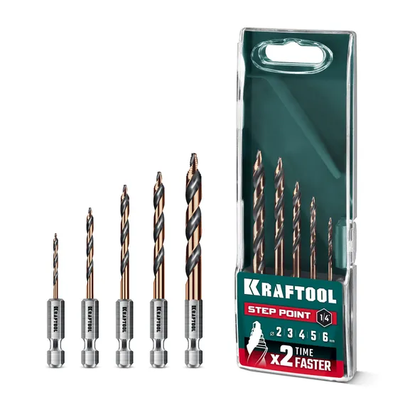 KRAFTOOL STEP POINT, 5 шт, набор сверл по металлу для винтовёртов и шуруповертов IMPACT READY (29653-H5)