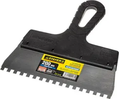STAYER PROFlat, 200 мм, зуб 6 х 6 мм, пластиковая ручка, зубчатый, нержавеющий фасадный шпатель, Professional (1009-20-06)
